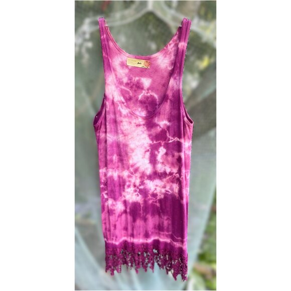 3/$25 🆕Handmade Magenta Tie-Dye Lace Hem Tunic | Cotton/Lycra | Boho Festival - Picture 4 of 6